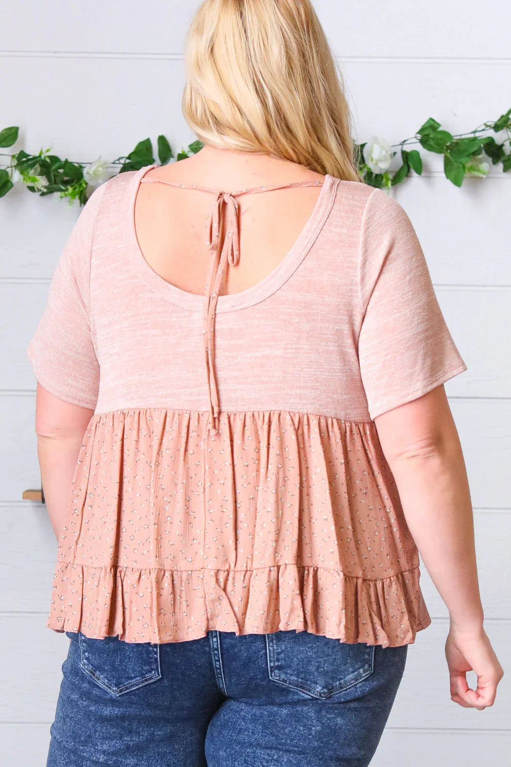 Mauve Tie Back Crinkle Floral Top | Daverri Fashions