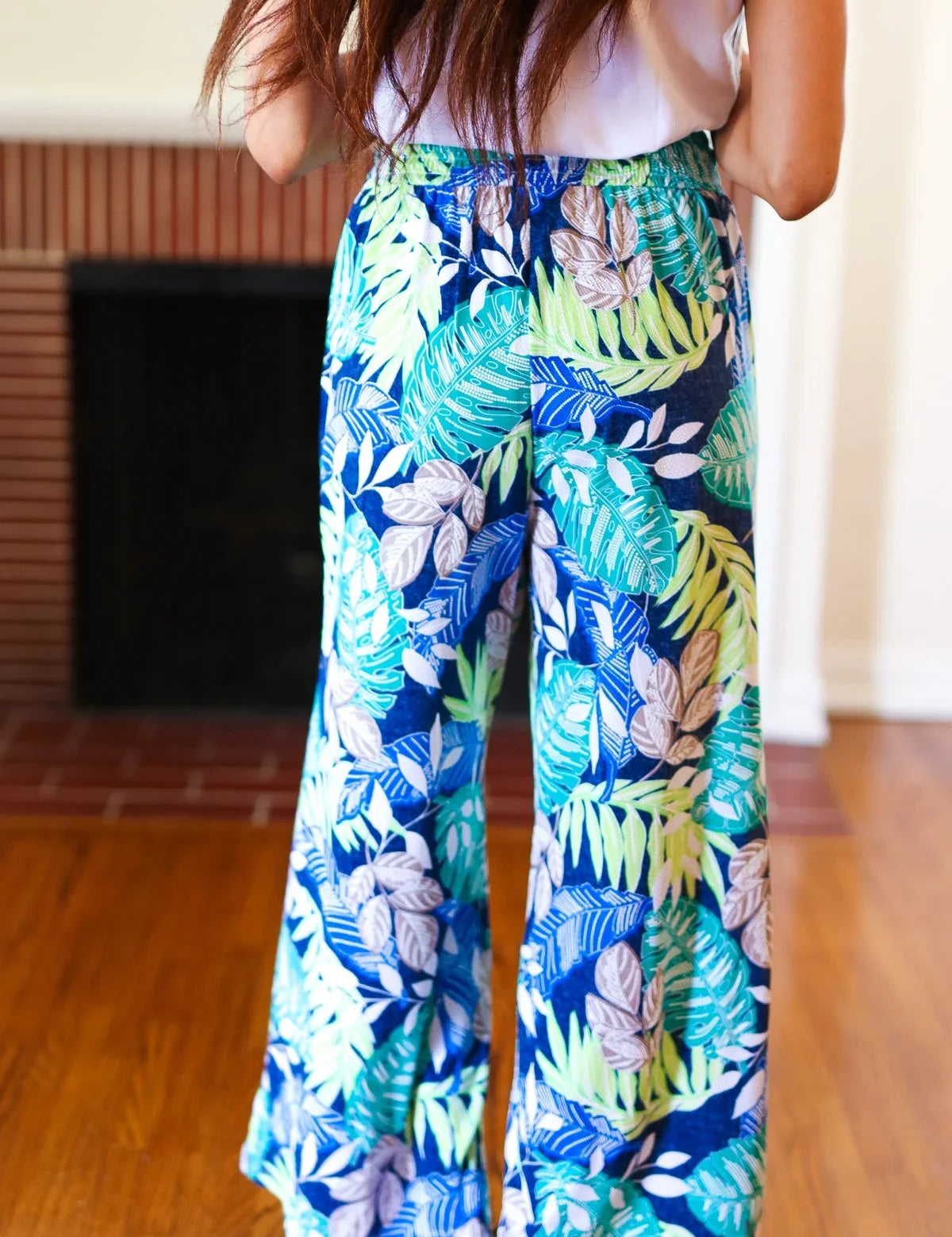 Tropical Boho Smocked Waist Side Slit Palazzo Pants | Daverri Fashions