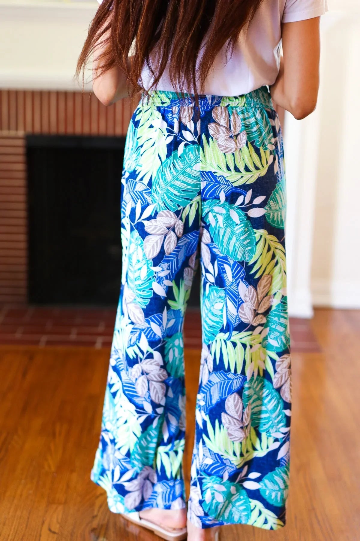 Tropical Boho Smocked Waist Side Slit Palazzo Pants | Daverri Fashions