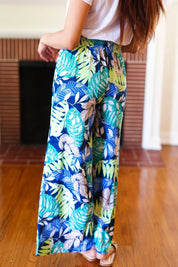 Tropical Boho Smocked Waist Side Slit Palazzo Pants | Daverri Fashions