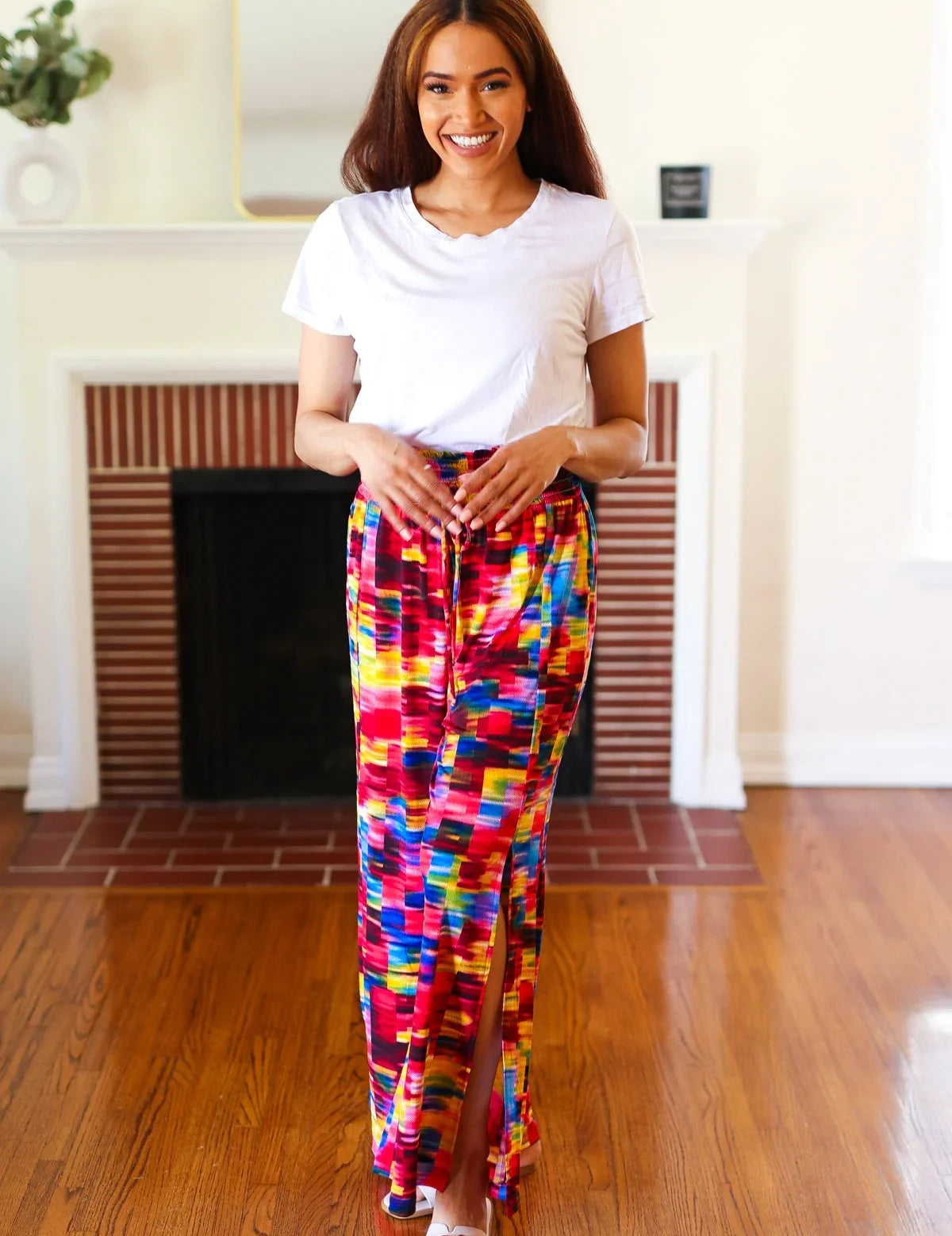 Vacay Vibes Kaleidoscope Smocked Waist Side Slit Palazzo Pants | 07-01-25 Summer Sale Daverri Fashions