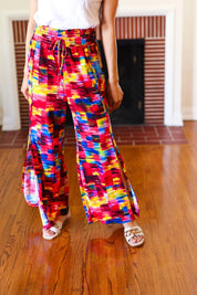Vacay Vibes Kaleidoscope Smocked Waist Side Slit Palazzo Pants | 07-01-25 Summer Sale Daverri Fashions