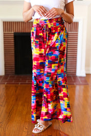 Vacay Vibes Kaleidoscope Smocked Waist Side Slit Palazzo Pants | 07-01-25 Summer Sale Daverri Fashions
