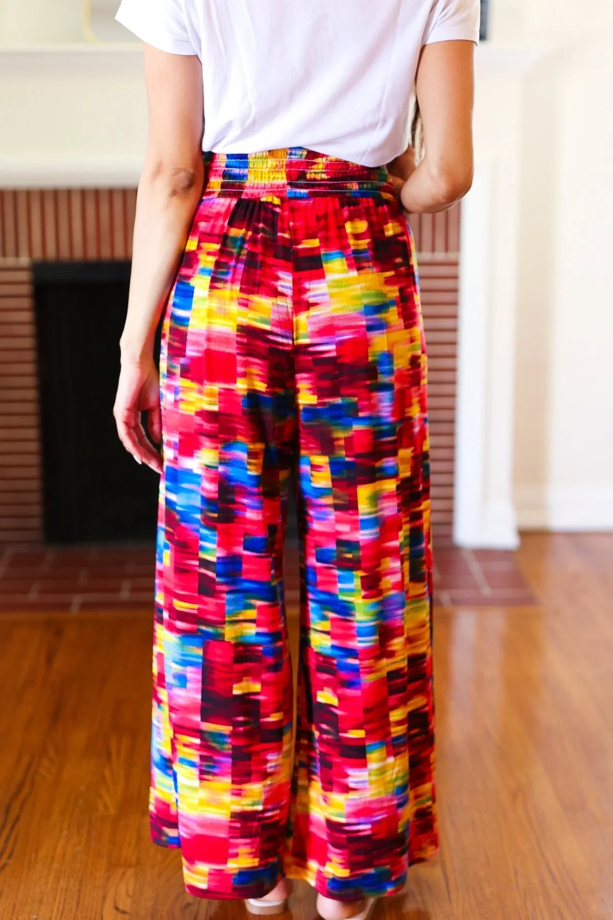 Vacay Vibes Kaleidoscope Smocked Waist Side Slit Palazzo Pants | 07-01-25 Summer Sale Daverri Fashions