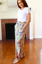 Multicolor Mandala Smocked Waist Side Slit Palazzo Pants | Daverri Fashions