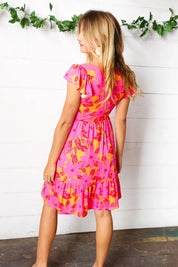 Fuchsia & Orange Tropical Floral Square Neck Dress | Daverri Fashions
