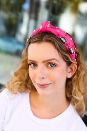 Fuchsia Stone & Gem Football Embellished Top Knot Headband | 07-01-25 Summer Sale Daverri Fashions