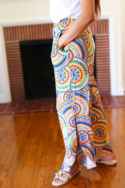 Multicolor Mandala Smocked Waist Side Slit Palazzo Pants | Daverri Fashions