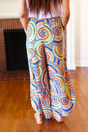 Multicolor Mandala Smocked Waist Side Slit Palazzo Pants | Daverri Fashions