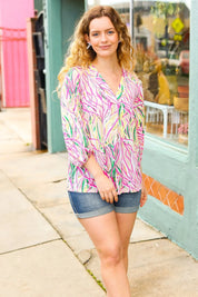 Life's A Party Fuchsia & Yellow Abstract Print V Neck Top | Daverri Fashions