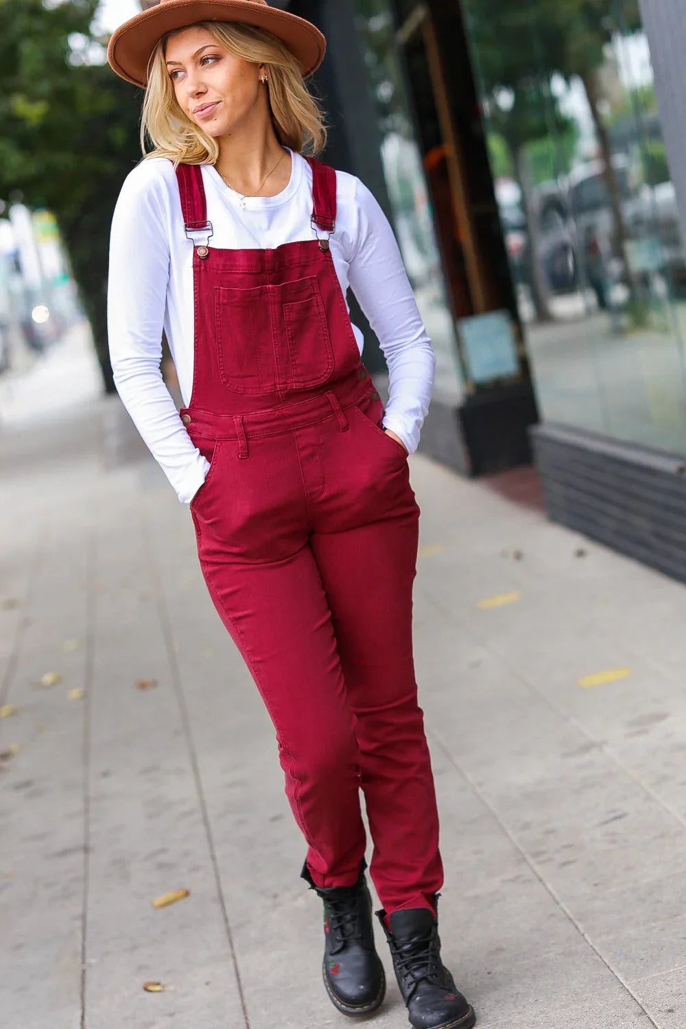 Scarlet High Waist Denim Double Cuff Overalls | Daverri Fashions