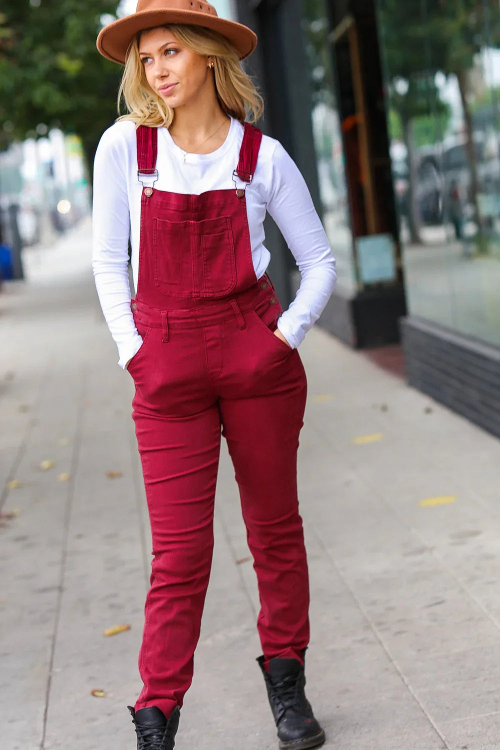 Scarlet High Waist Denim Double Cuff Overalls | Daverri Fashions
