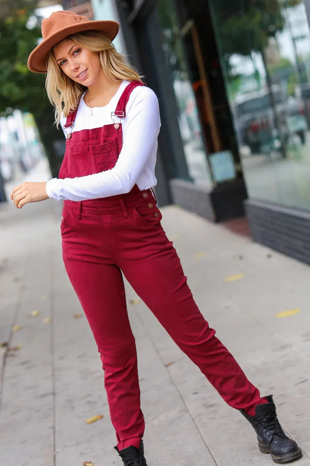 Scarlet High Waist Denim Double Cuff Overalls - DAVERRI FASHIONS