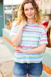 Lime & Navy Textured Vintage Stripe Sweater Top | Daverri Fashions