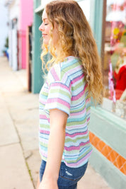 Lime & Navy Textured Vintage Stripe Sweater Top | Daverri Fashions