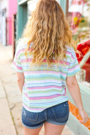 Lime & Navy Textured Vintage Stripe Sweater Top | Daverri Fashions