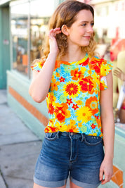 Yellow & Red Floral Flutter Sleeve Top | 07-01-25 Summer Sale Daverri Fashions