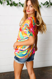 Watercolor Paint Strokes V Neck Top | Daverri Fashions