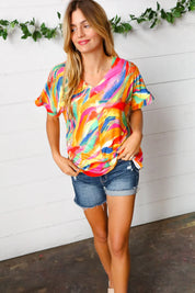 Watercolor Paint Strokes V Neck Top | Daverri Fashions