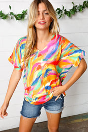 Watercolor Paint Strokes V Neck Top | Daverri Fashions