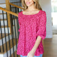 Perfectly You Fuchsia Floral Three Quarter Sleeve Square Neck Top - DAVERRI FASHIONS