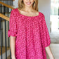 Perfectly You Fuchsia Floral Three Quarter Sleeve Square Neck Top - DAVERRI FASHIONS