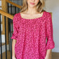 Perfectly You Fuchsia Floral Three Quarter Sleeve Square Neck Top - DAVERRI FASHIONS