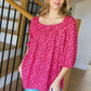 Perfectly You Fuchsia Floral Three Quarter Sleeve Square Neck Top - DAVERRI FASHIONS
