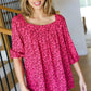 Perfectly You Fuchsia Floral Three Quarter Sleeve Square Neck Top - DAVERRI FASHIONS