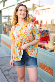 Peach & Aqua Floral Babydoll Top | Daverri Fashions