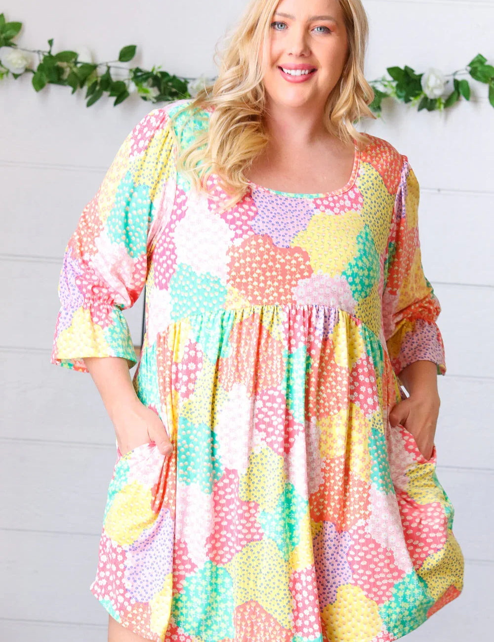 Multicolor Floral Patchwork Fit and Flare Dress | Daverri Fashions