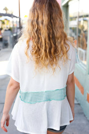 Cream Multi Stripe Lace Up Neck Color Block Top | Daverri Fashions