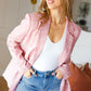 Get To It Pink Plaid Double Breasted Collar Lapel Blazer - DAVERRI FASHIONS