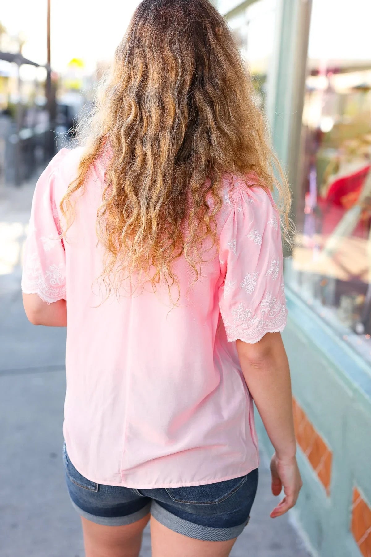 Spread Joy Blush Mock Neck Embroidered Woven Top | Haptics Daverri Fashions