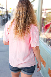 Spread Joy Blush Mock Neck Embroidered Woven Top | Haptics Daverri Fashions