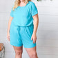Ice Blue Brushed Knit Elastic Waist Pocketed Romper - DAVERRI FASHIONS