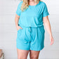 Ice Blue Brushed Knit Elastic Waist Pocketed Romper - DAVERRI FASHIONS