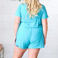 Ice Blue Brushed Knit Elastic Waist Pocketed Romper - DAVERRI FASHIONS