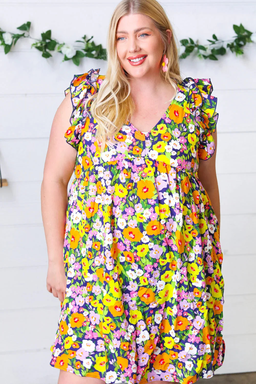 Indigo & Lemon Floral Babydoll Ruffle Dress | Daverri Fashions