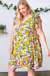 Indigo & Lemon Floral Babydoll Ruffle Dress | Daverri Fashions