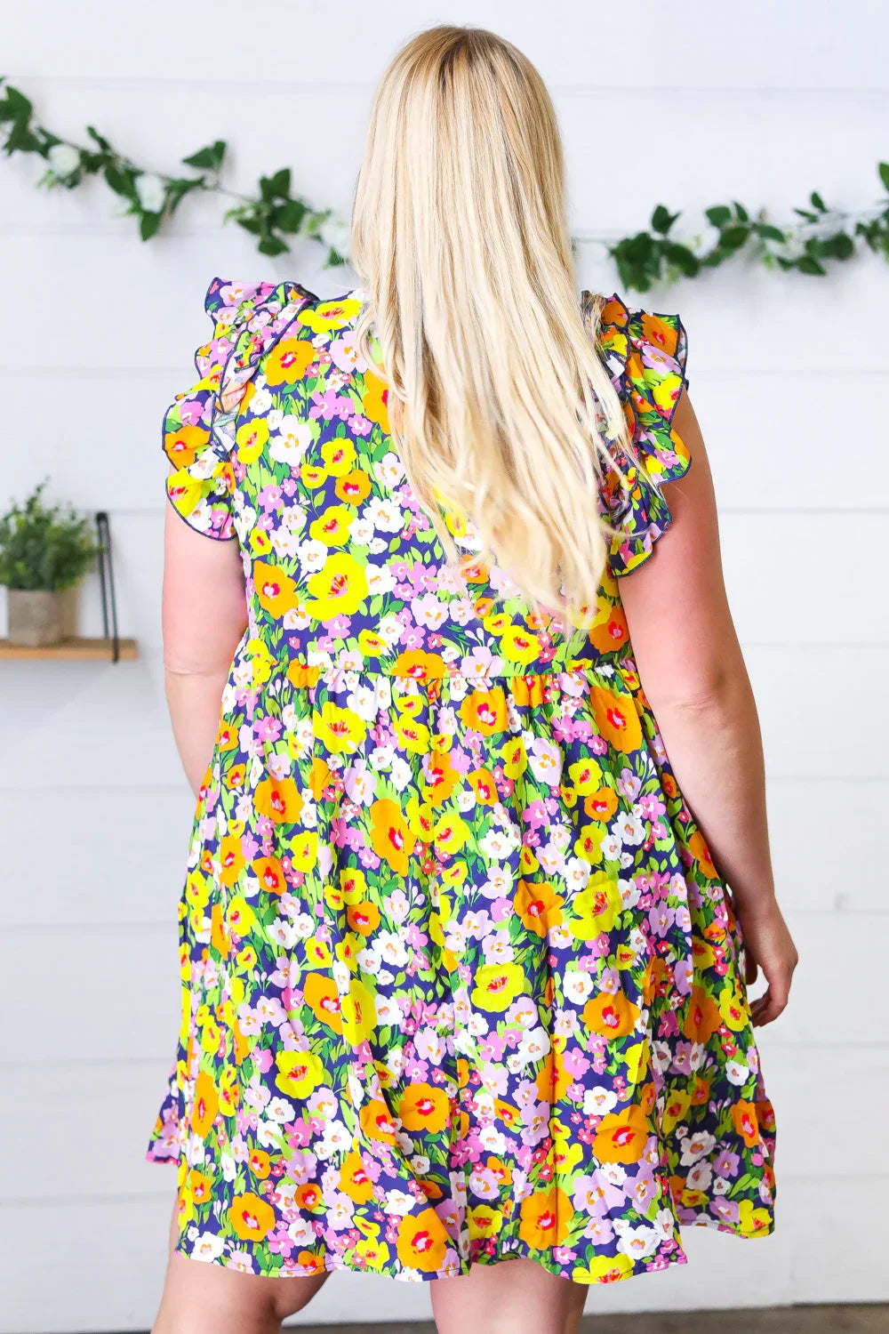 Indigo & Lemon Floral Babydoll Ruffle Dress | Daverri Fashions