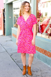 Rose Leopard Surplice V Neck Pocketed Dress | Daverri Fashions