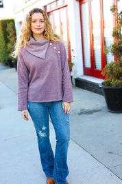 Tried And True Mauve Cowl Neck Button Detail Sweater | Daverri Fashions