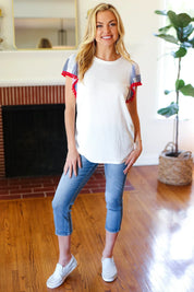 Patriotic Pom Pom Lace Flutter Sleeve Top | 2024 Blow-Out Sale Daverri Fashions