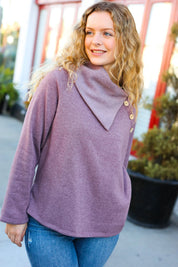 Tried And True Mauve Cowl Neck Button Detail Sweater | Daverri Fashions