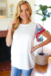 Patriotic Pom Pom Lace Flutter Sleeve Top | 2024 Blow-Out Sale Daverri Fashions