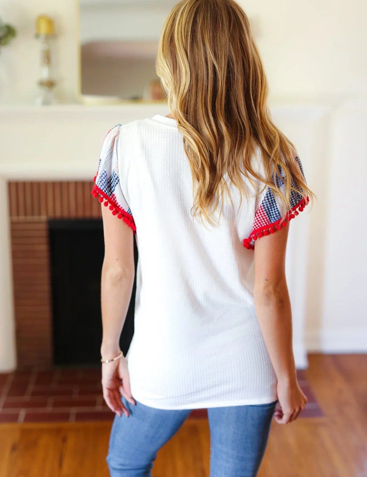 Patriotic Pom Pom Lace Flutter Sleeve Top | 2024 Blow-Out Sale Daverri Fashions