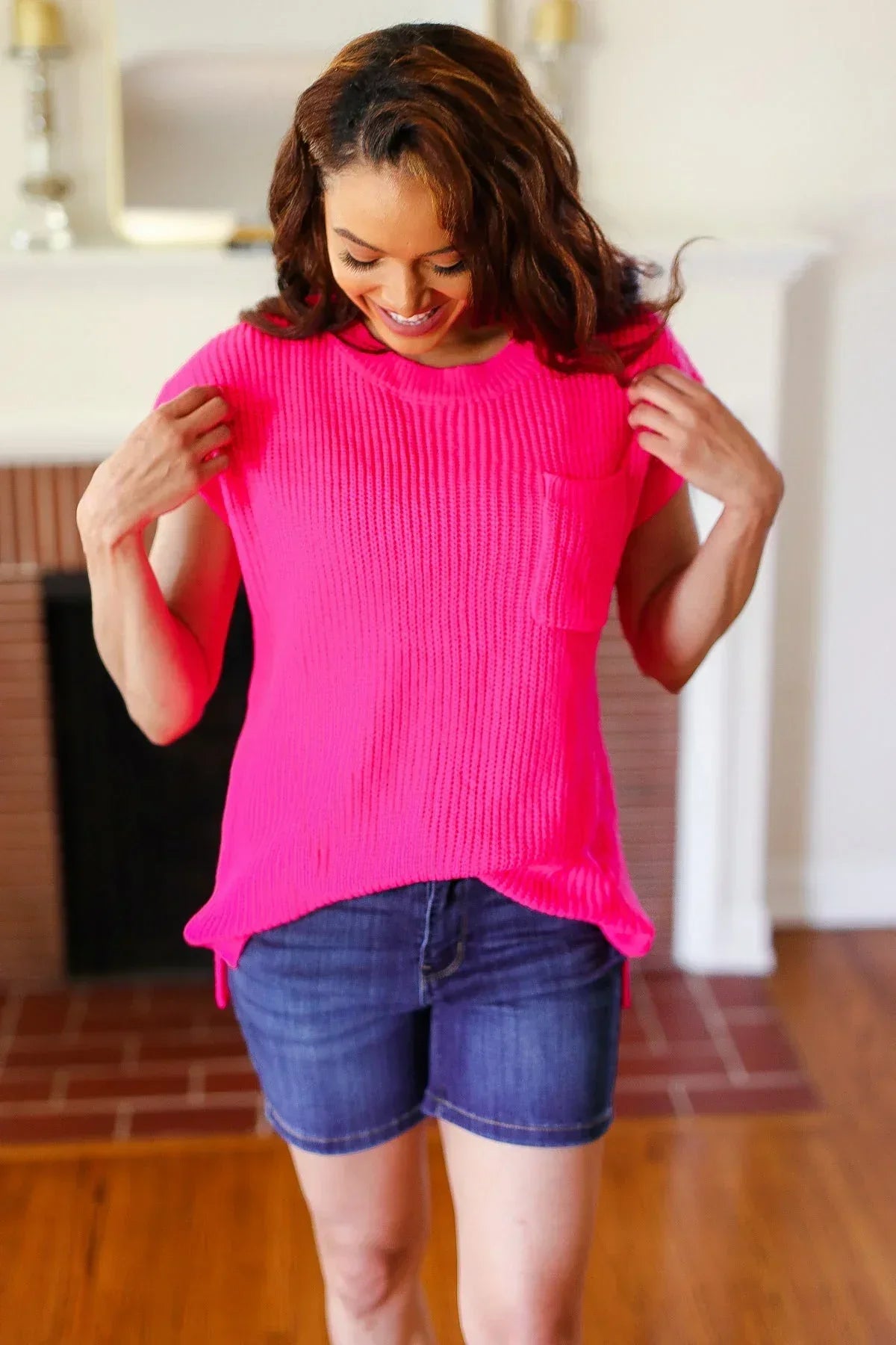 Haptics Hot Pink Dolman Ribbed Knit Sweater Top - DAVERRI FASHIONS