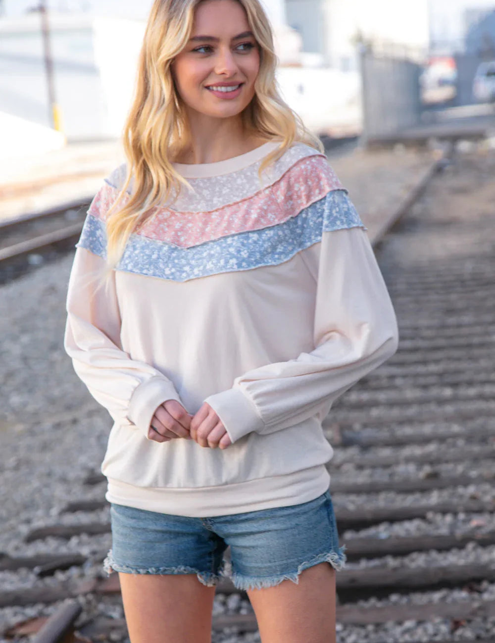 Taupe & Sky Blue Thermal Knit Out Seam Stitch Pullover | 2024 Blow-Out Sale Daverri Fashions