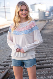 Taupe & Sky Blue Thermal Knit Out Seam Stitch Pullover | 2024 Blow-Out Sale Daverri Fashions